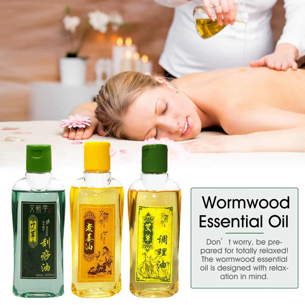 220ML Argy Wormwood Ginger Essential Oil Body Massage Oil Stress Relief SPA Scrape Therapy Essential Oil Body Massager Body Care Qme