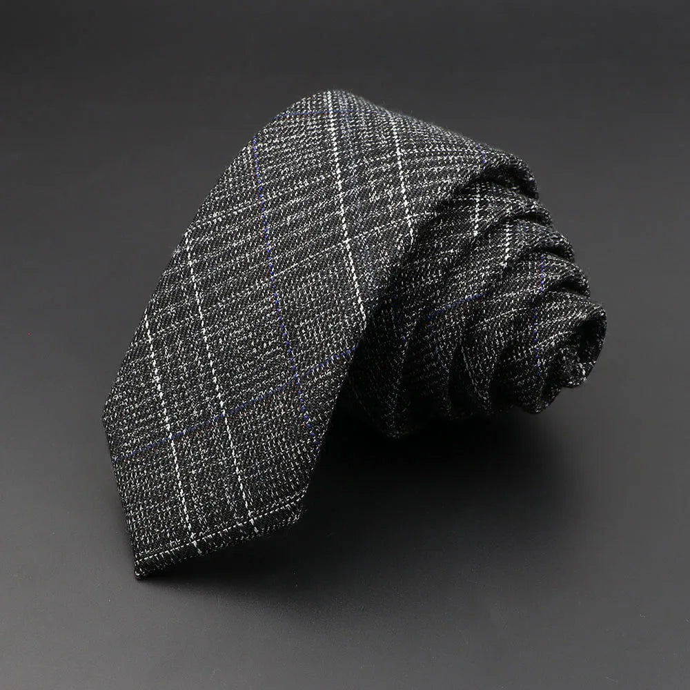 Mens Ties Classic Cotton Handmade Skinny Grey Plaid Neckties Striped Qme