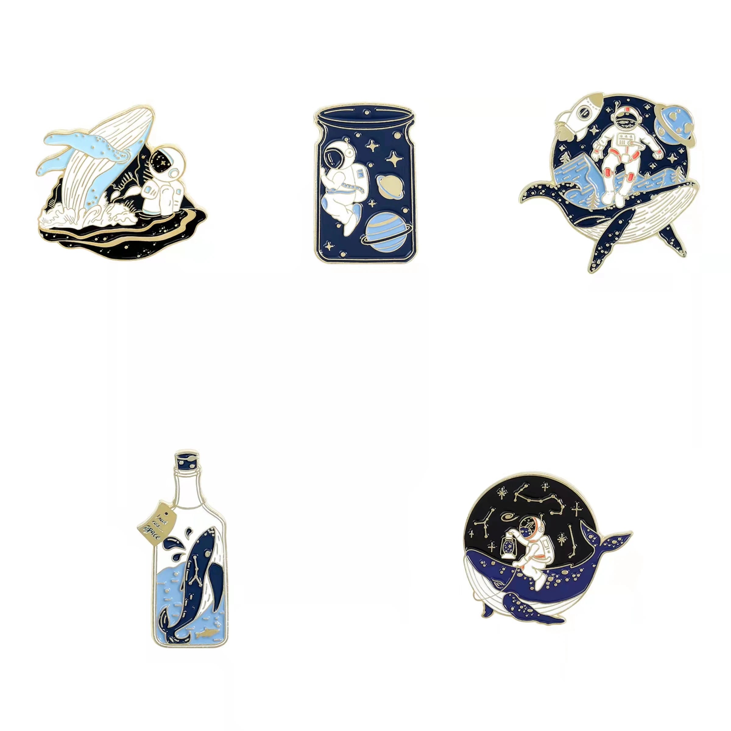 Cosmic Galaxy Astronaut Whale Enamel Lapel Pins Space Brooches Need My Space Badges Plante Pins Up Space Lover Jewelry Wholesale Qme golden set