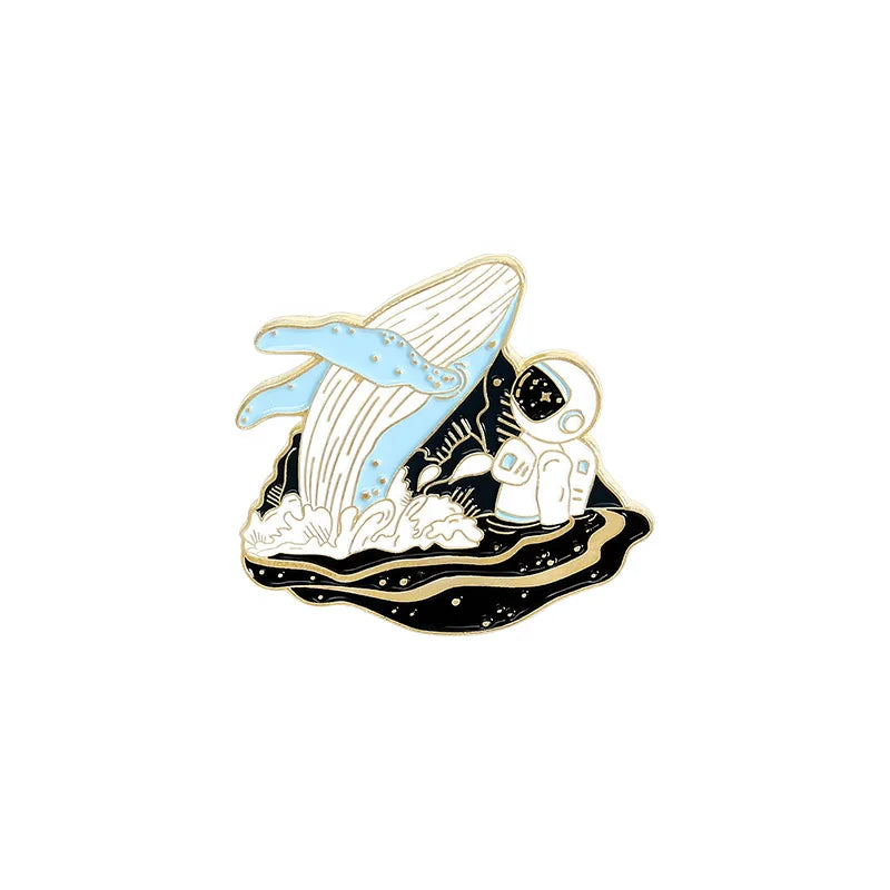 Cosmic Galaxy Astronaut Whale Enamel Lapel Pins Space Brooches Need My Space Badges Plante Pins Up Space Lover Jewelry Wholesale Qme golden2