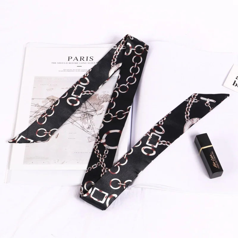 Print Flower Small Scarf Women Handle Bag Ribbons Fashion Head Long