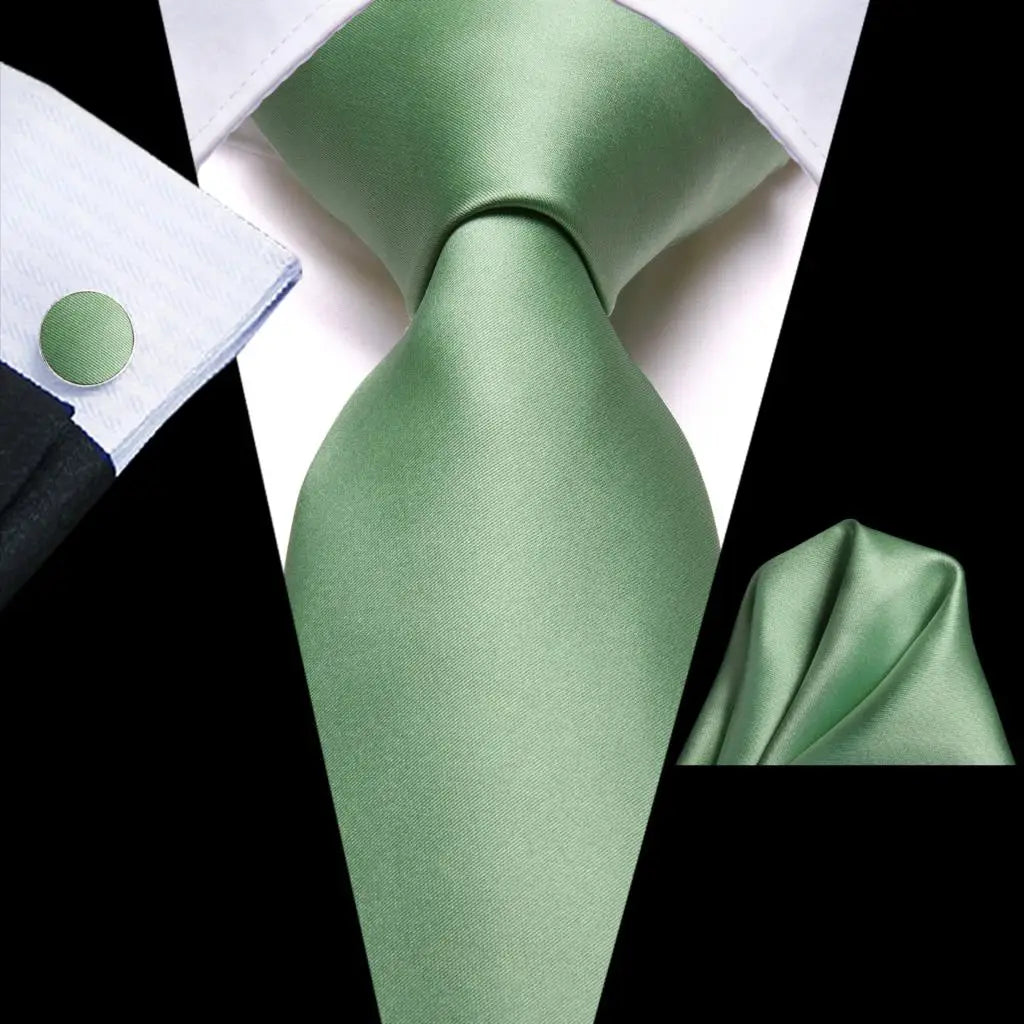 Sage Green Solid Wedding Tie Men Handky Cufflink Mens Necktie Fashion Qme