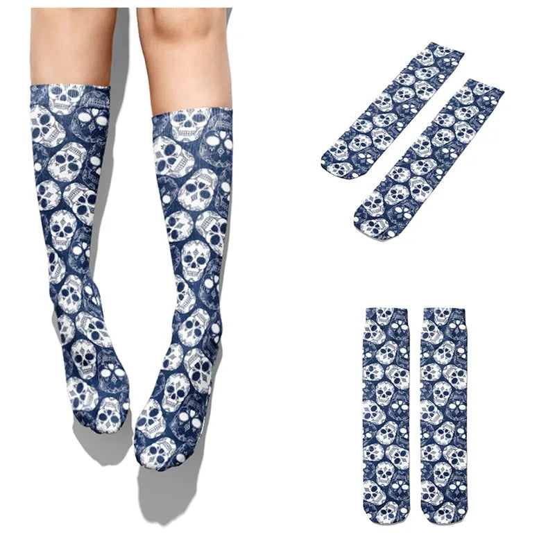 Funny Harajuku Cartoon Skull Socks Cotton Men Women's Colorful Sports Qme