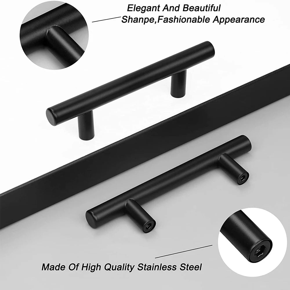 Kitchen Cabinet Pulls Furniture Drawer Handles Stainless Steel T Bar Straight Wardrobe Door Knobs Black Silver Cupboard Handle Qme