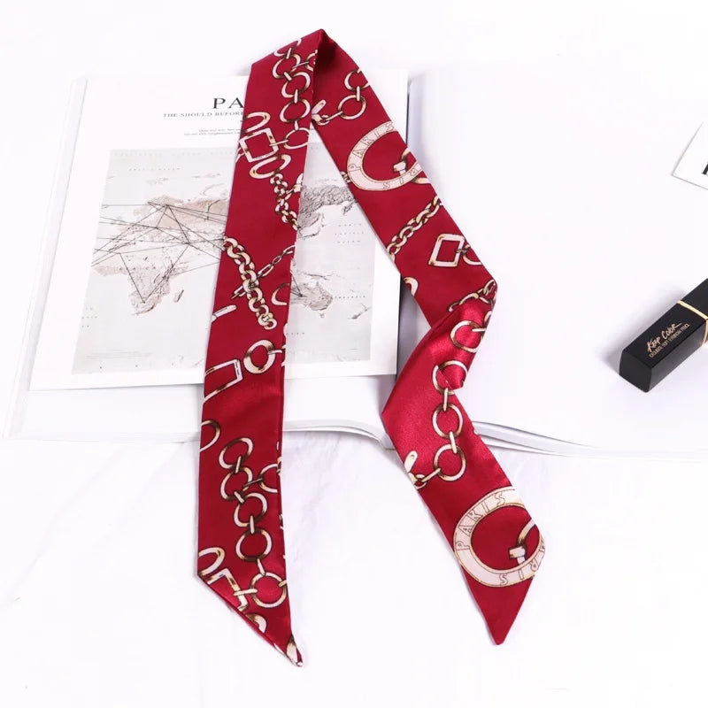 Print Flower Small Scarf Women Handle Bag Ribbons Fashion Head Long Qme SJ-S50