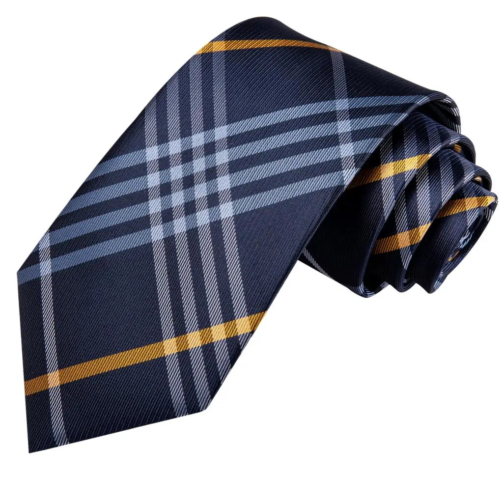 Designer Wedding Tie Men Blue White Plaid Handky Cufflink Red Gray Qme