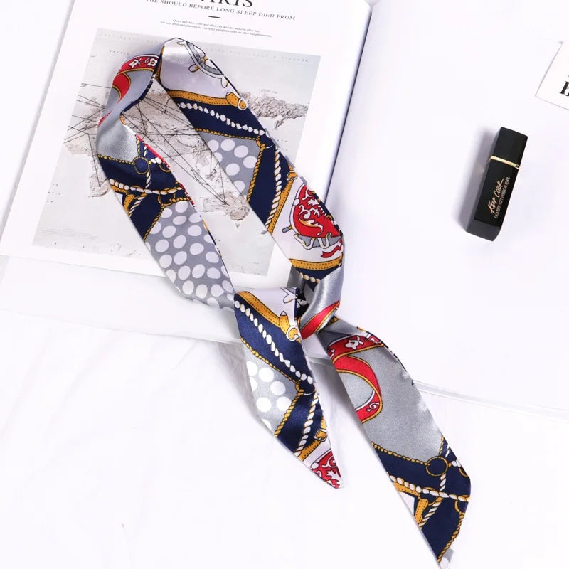 Print Flower Small Scarf Women Handle Bag Ribbons Fashion Head Long