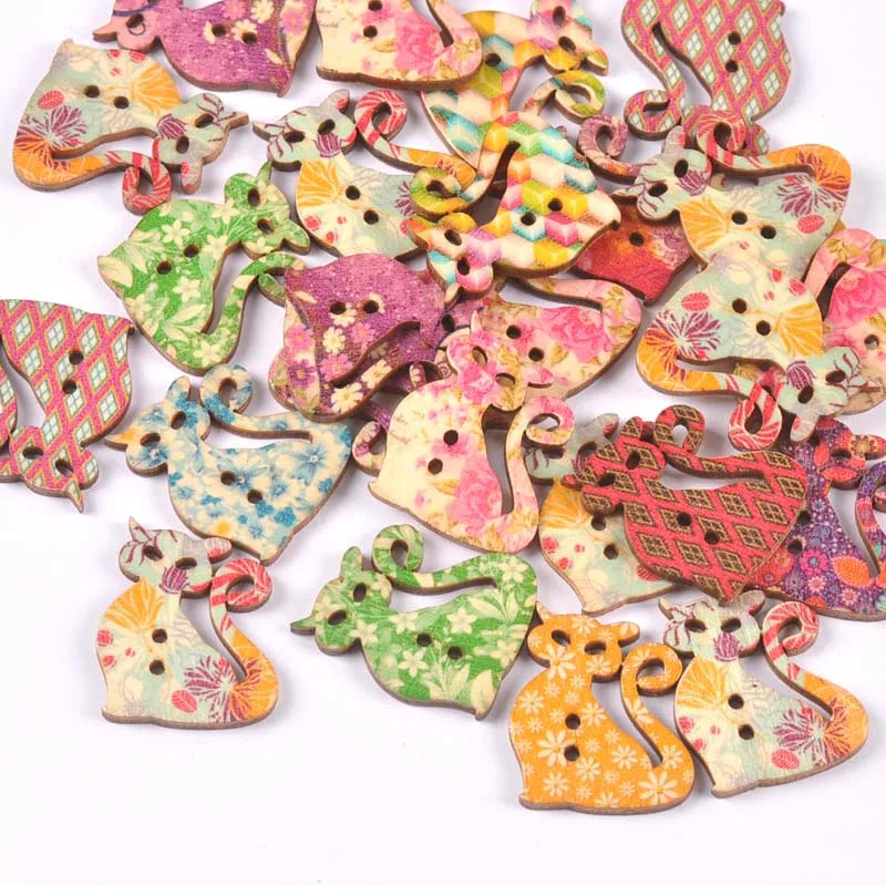 2 Hole Vintage Mixed Cartoon Painting Wooden Buttons For Clothes Sewing Crafts Scrapbooking DIY Kid Apparel Supplies 25pcs m1893 Qme 13