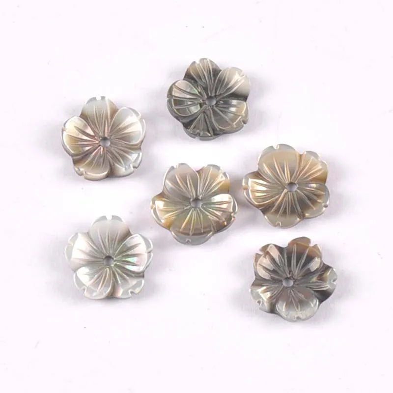 5pcs Beige/Grey Flower Texture Curved Natural Mother Of Pearl Shell Beads For Jewelry Making Earring Diy Accessories 10mm tr0388 Qme