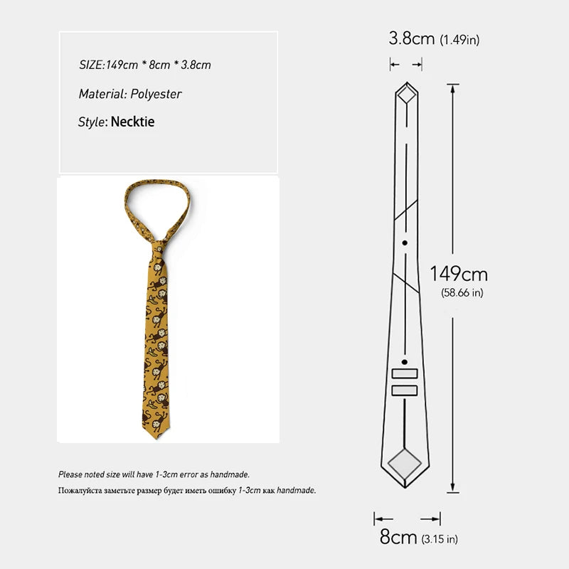 Fashion School Skinny Ties Boys Girls Casual Cartoon Zebra Monkey Qme