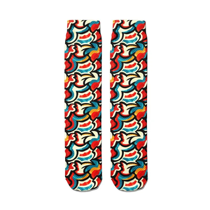 3D Cool Doodle Printing Socks Fashion Trend Hip Hop Thigh Colorful Qme style1 One Size China Mainland