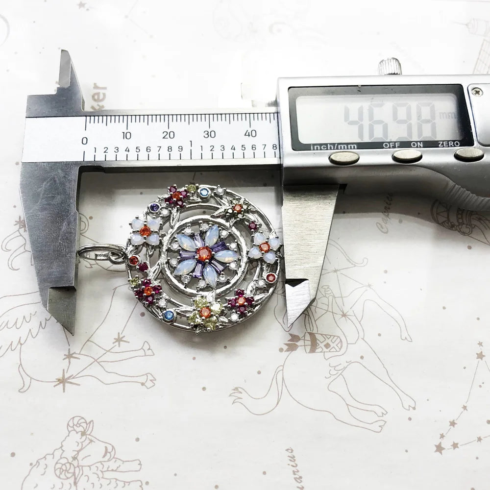 Pendant Colourful Stones Flowers Amulet Brand Fine Jewelry Europe 925 Sterling Silver Bohemia Gift For Woman Qme