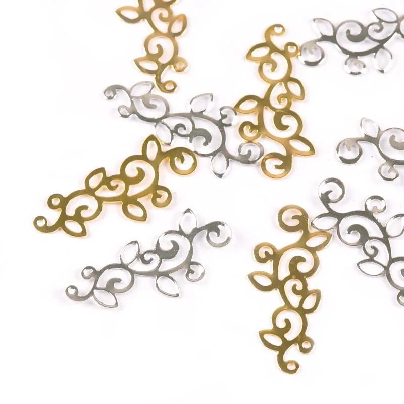 Gold Silver Metal Crafts Connectors Flower Filigree Wraps For DIY Scrapbook Jewelry Making Home Decor 30pcs 39x15.5mm yk0781 Qme