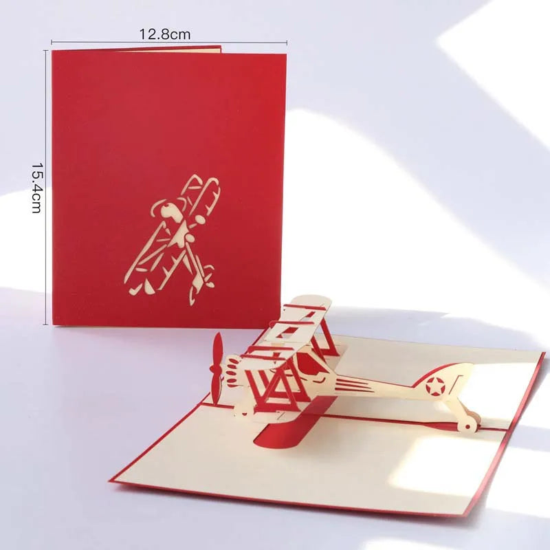 Train Aircraft Sailboat 3D Pop-Up Graduation Creative Greeting Card Production Vintage Postcard Gift Boy's Birthday Thanksgiving Qme 13x15cm