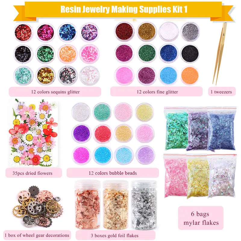 Resin Jewelry Making Kit Epoxy Resin Filling Material Set With Dried Flowers Glitter Powder For Resin Accessories Craft Supplies Qme