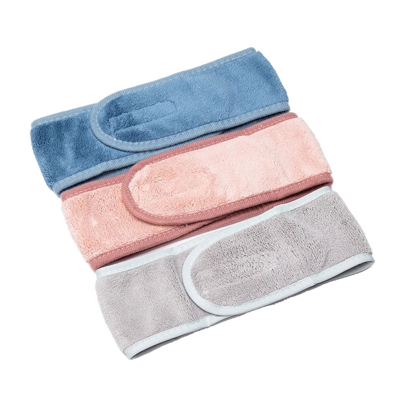 Women Girl Soft Toweling Adjustable Coral Fleece Hairband Makeup Bath Qme