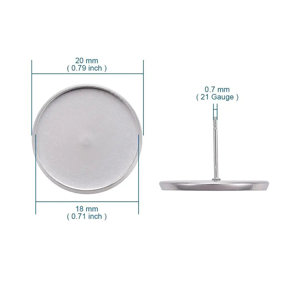 PandaHall 20-50Pcs Stainless Steel Surgical Blank Stud Earring Cabochon Settings Post Cup Bezel Setting for Jewelry Making Qme