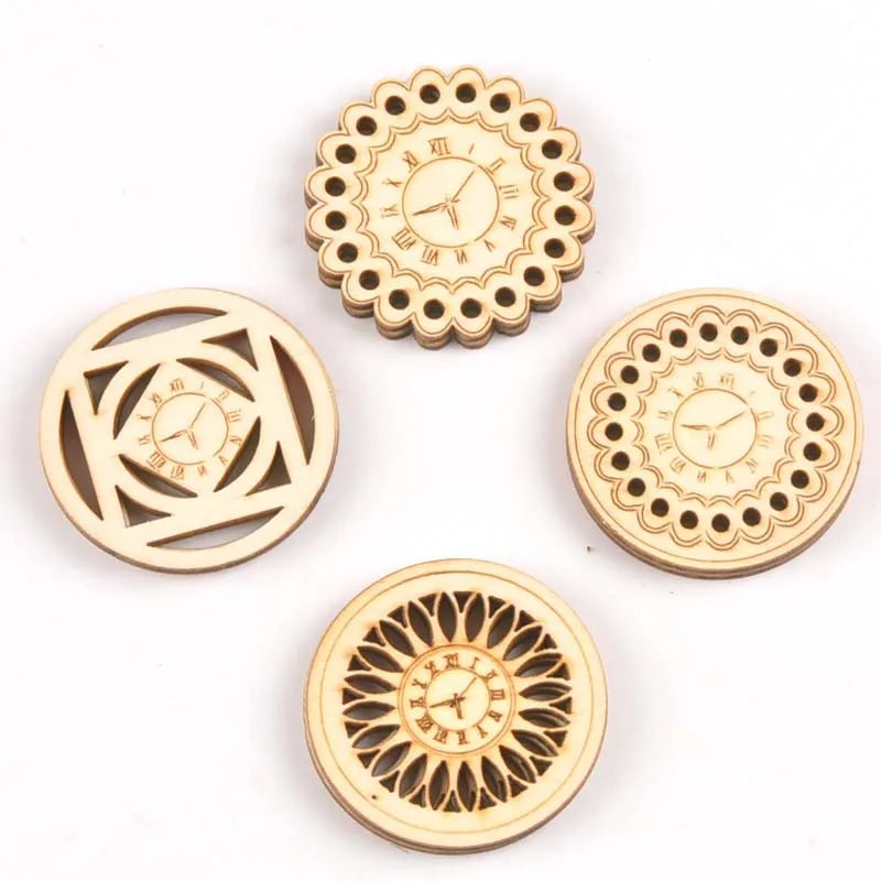 8pcs Mixed roundness clock Pattern Wooden Scrapbooking wood decoration for Handmade Accessory Sewing Home Decoration m2144 Qme m2142
