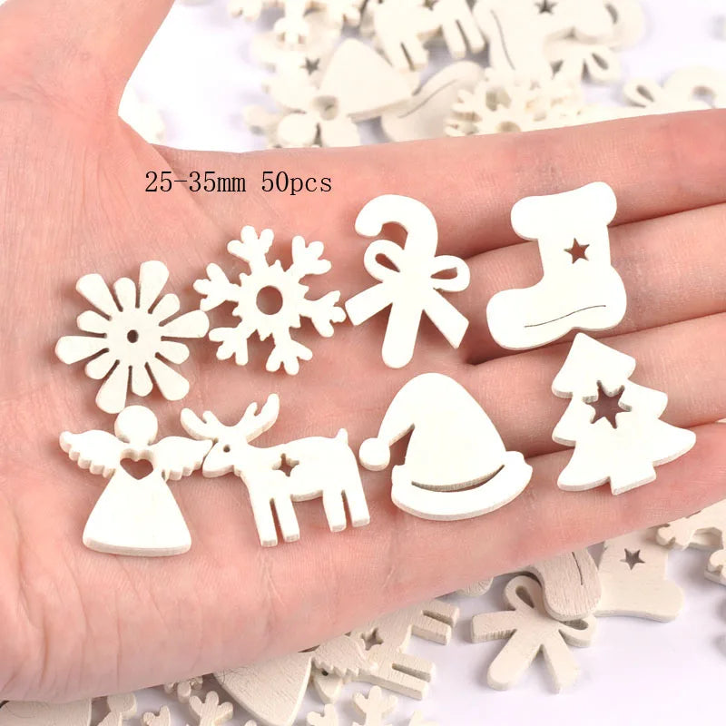 10-50pcs 22-40mm Wood Crafts white christmas trees DIY Scrapbooking For Wooden Ornament Home Decoration Sewing Accessories M2216 Qme 22-28mm 50pcs