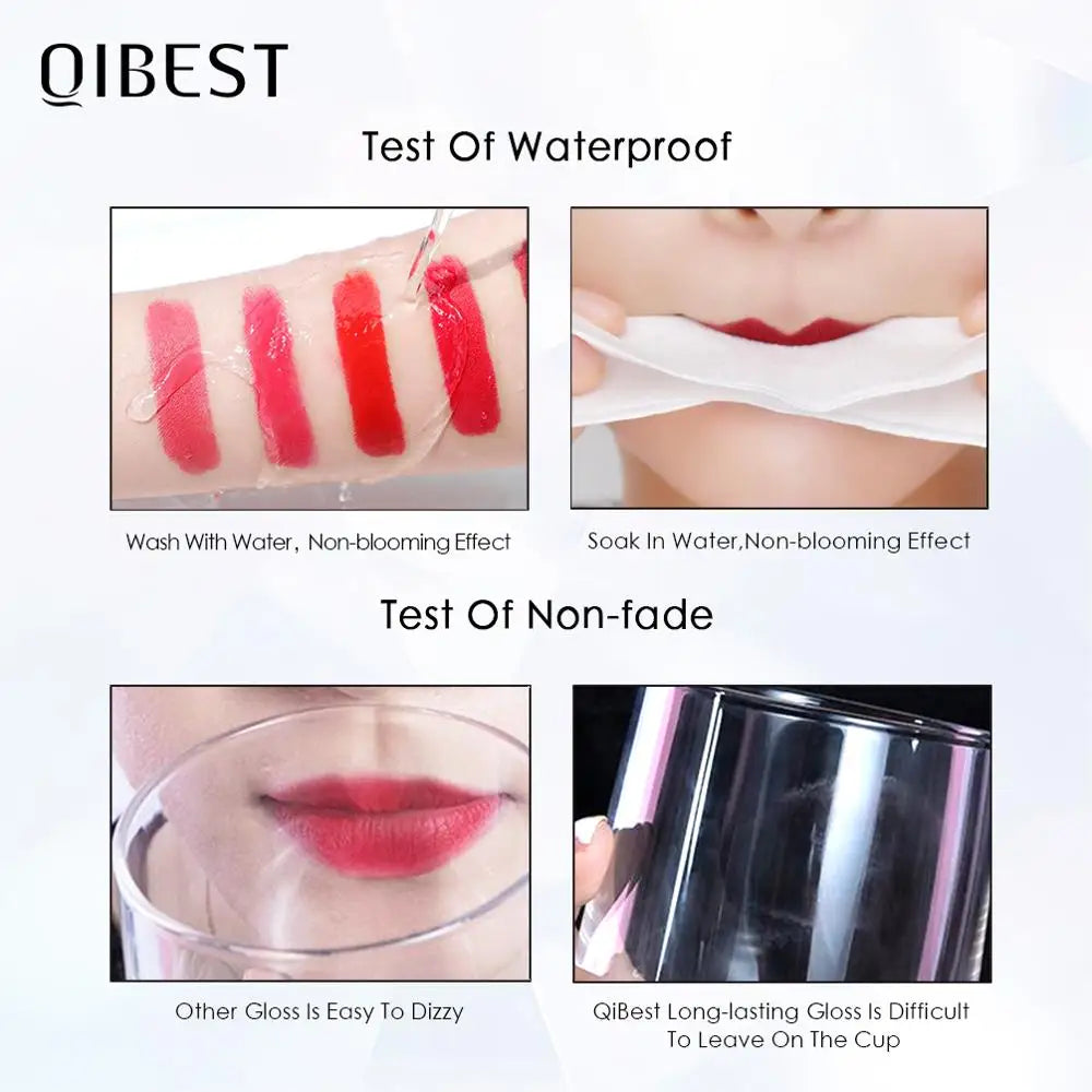 QIBEST Hots Matte Velvet Lip Glaze Moisturizing Lasting Non-stick Cup Lipgloss Not Easy To Fade Lip Stain Waterproof Makeup Qme