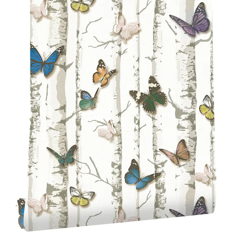 Birch Forest Self-adhesive 3D Wallpaper Living Room Bedroom Wall Qme Birch Butterfly 6mx45cm