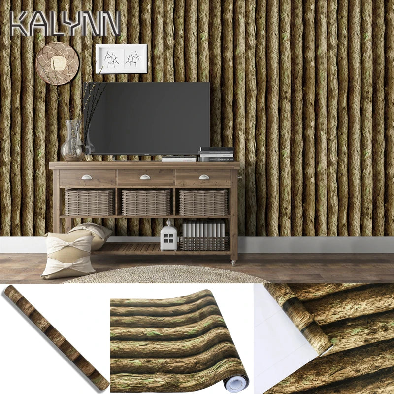 Vinyl 3D Log Cabin Self Adhesive Wallpaper 6m Peel Stick Contact Qme