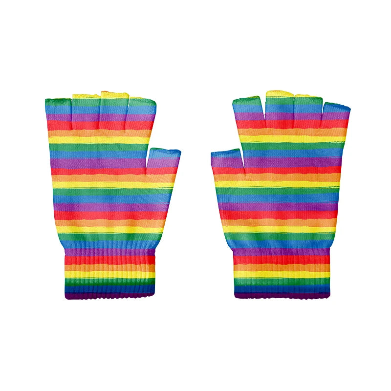 Short Stripes Cyclist Gloves Women Men Knitted Breathable Outdoor Qme style4 2 China Mainland