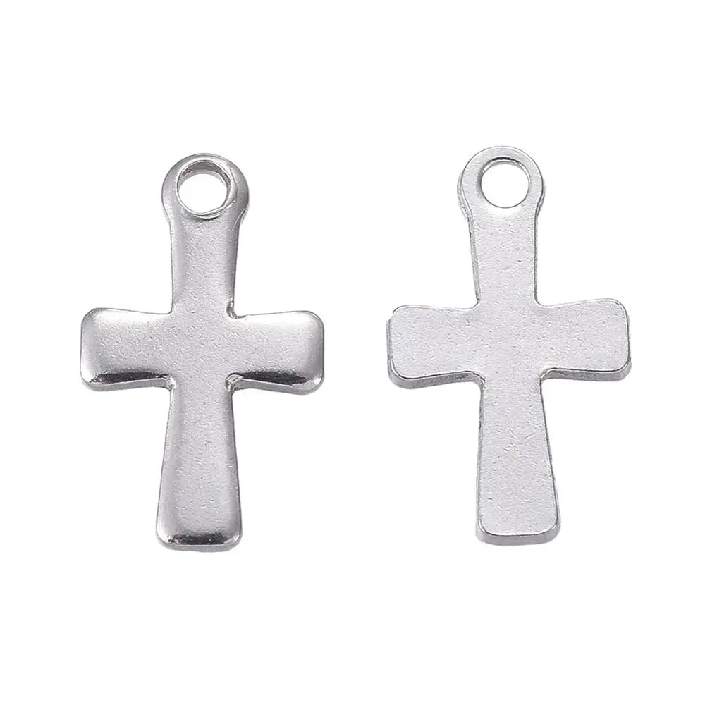 200Pcs 304 Stainless Steel Cross Charms Pendant For Bracelet Necklace Jewelry Accessories DIY Craft Making 12x7x1mm Qme Sliver