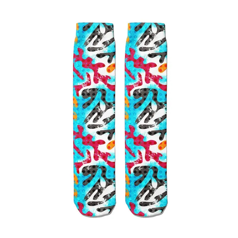 3D Cool Doodle Printing Socks Fashion Trend Hip Hop Thigh Colorful Qme style2 One Size China Mainland