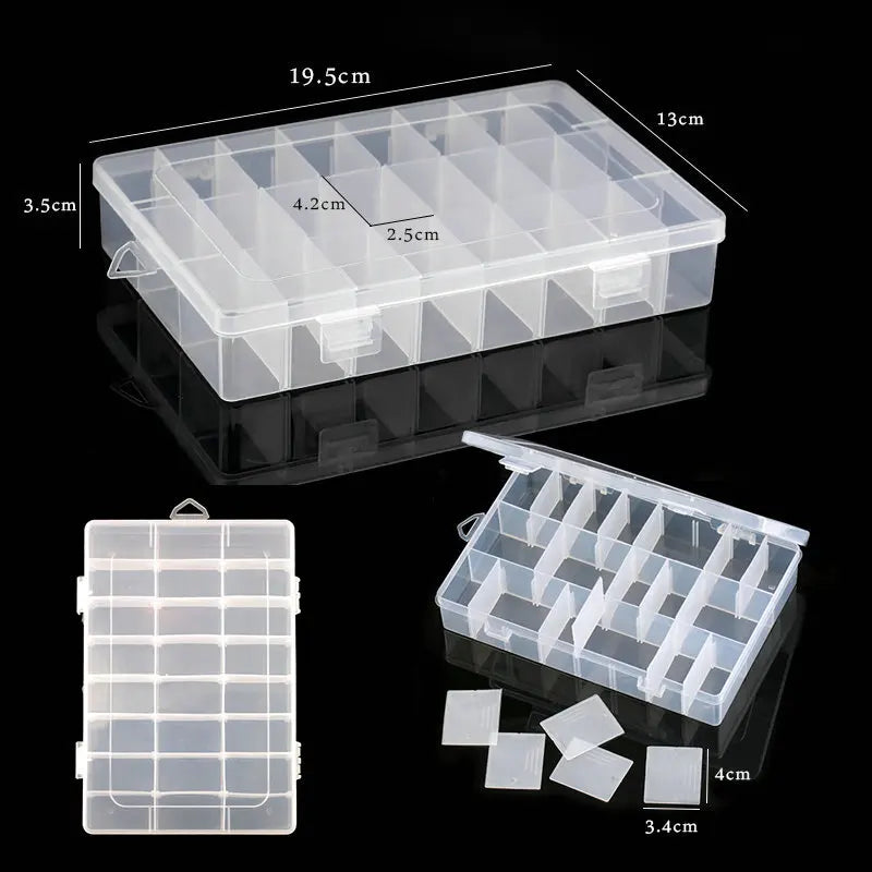 19.5x13x3.5CM Rectangle Adjustable Jewelry Container Box Case Compartment Plastic Storage Box for Beads Earrings 24 Slots 1PCS Qme