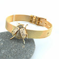 Simple fashion love palm evil eye stainless steel strap bracelet inlaid with colored diamonds zircon men and women jewelry gifts Qme 4 Rose gold