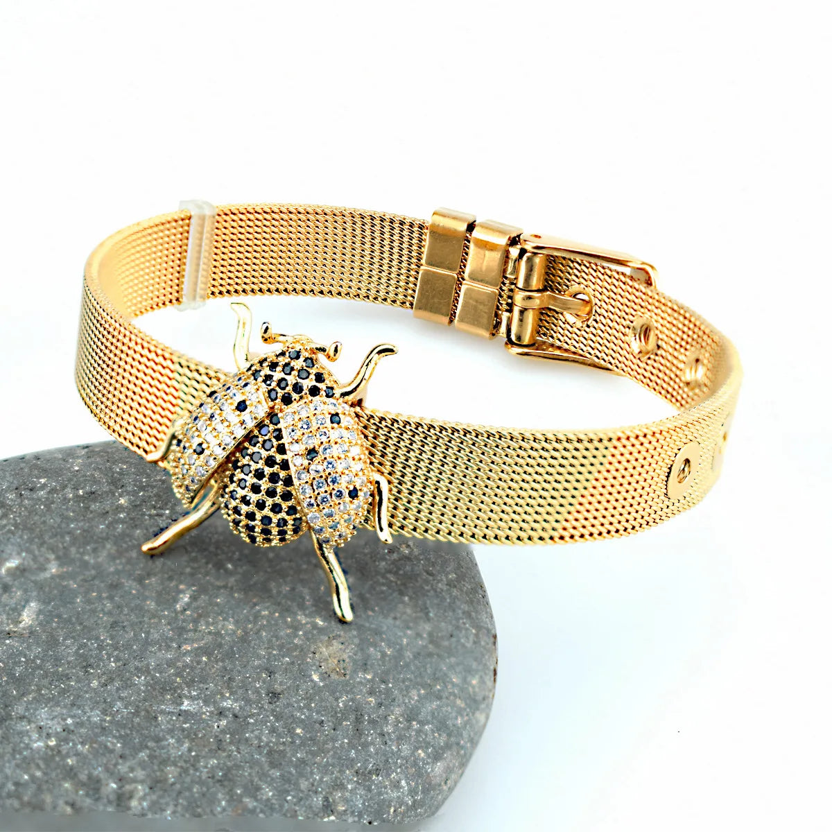 Simple fashion love palm evil eye stainless steel strap bracelet inlaid with colored diamonds zircon men and women jewelry gifts Qme 4 Rose gold