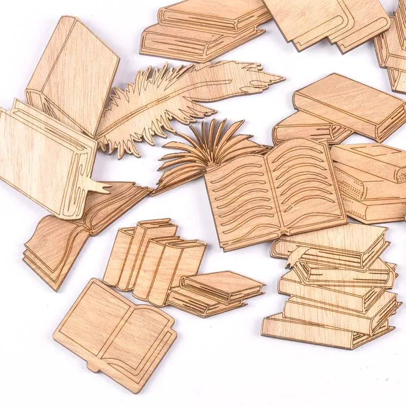 Mixed Book Pattern Wooden Crafts Scrapbooking 10Pcs Wood Ornaments For Decor Birthday Wedding DIY Arts Home Decoration m2553 Qme