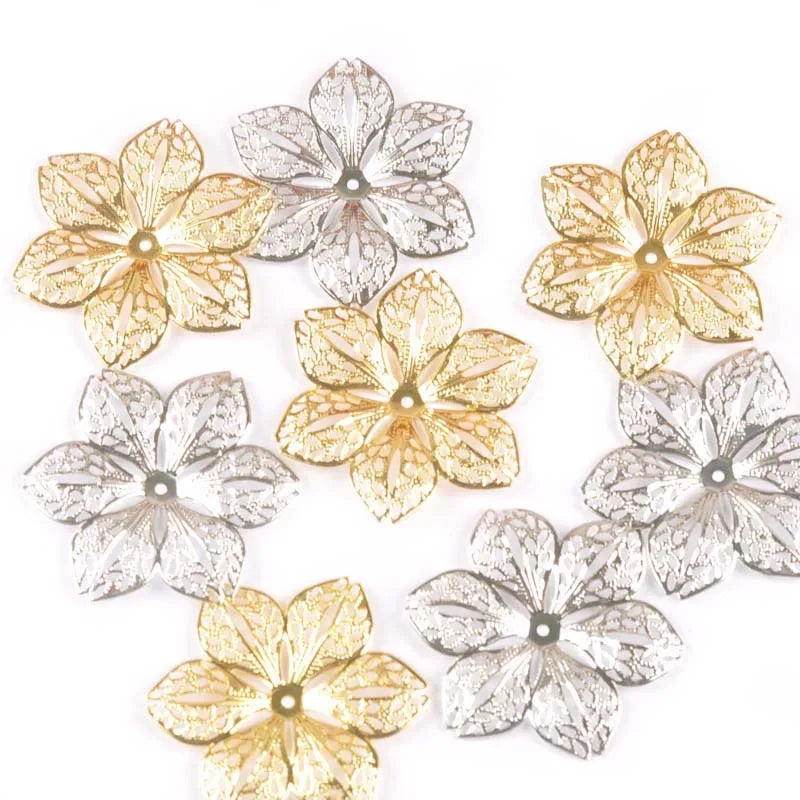 10pcs Gold Silver Connectors Hollow Flower Filigree Wraps For DIY Scrapbook Jewelry Making Home Decor Metal Crafts 43mm yk0782 Qme