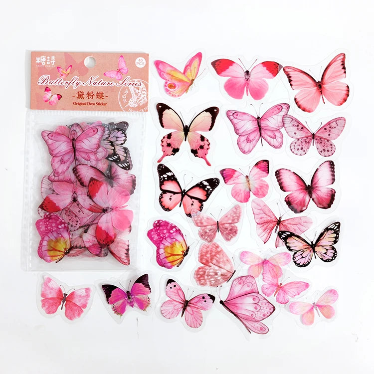 40Pcs/lot Butterfly Deco Stickers Scrapbooking Bullet Journaling Toy Retro Craft Deco Album DIY Stationery Stickers Waterproof Qme B