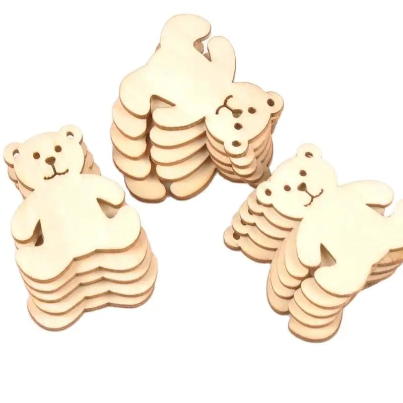 10pcs 41x48mm Bear Pattern Wood DIY Crafts Scrapbook DIY For Home Decor Natural Wooden Ornaments Accessories Embellishment m1757 Qme