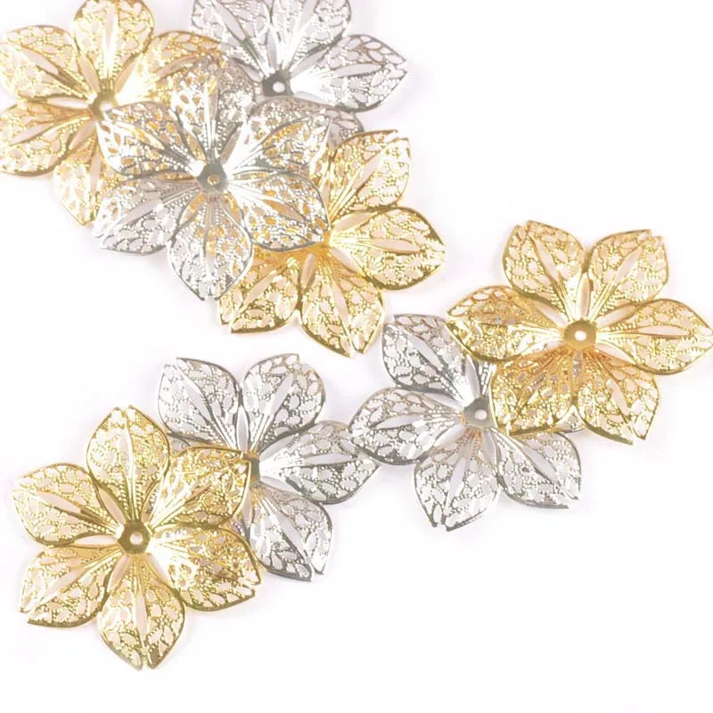 10pcs Gold Silver Connectors Hollow Flower Filigree Wraps For DIY Scrapbook Jewelry Making Home Decor Metal Crafts 43mm yk0782 Qme