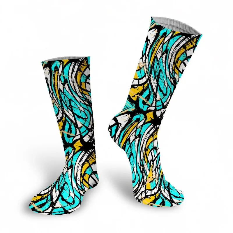 3D Cool Doodle Printing Socks Fashion Trend Hip Hop Thigh Colorful Qme