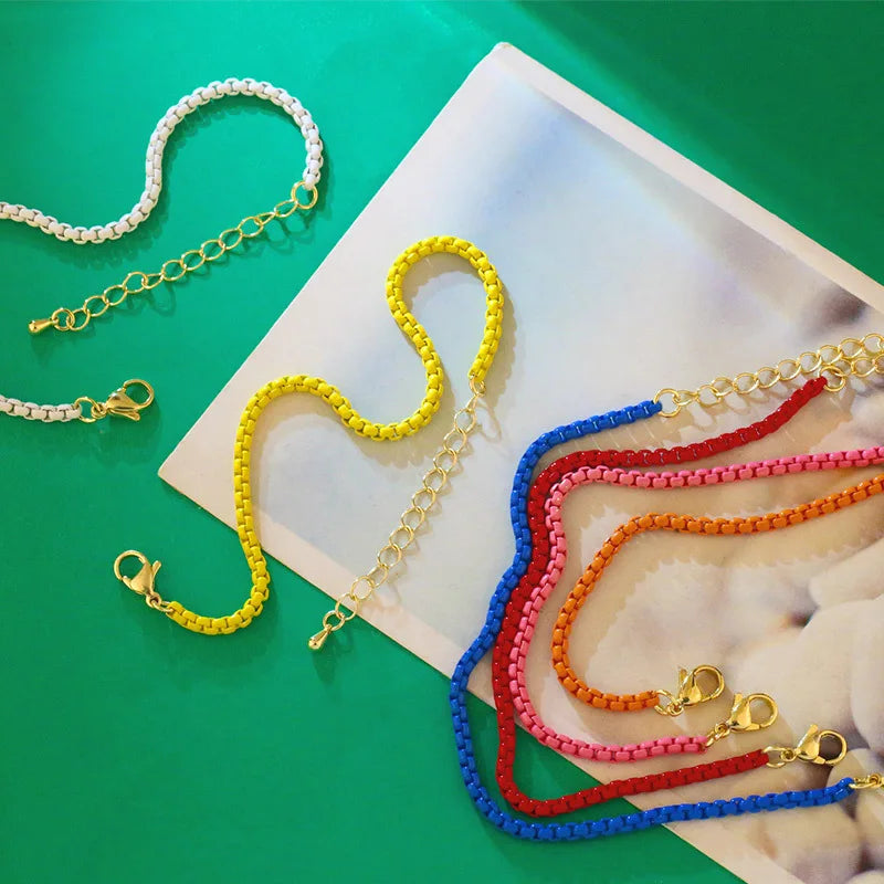 New Products European and American Personality Bohemian Candy Color Necklace Clavicle Chain ins Lady Naked Chain Bracelet DIY Qme