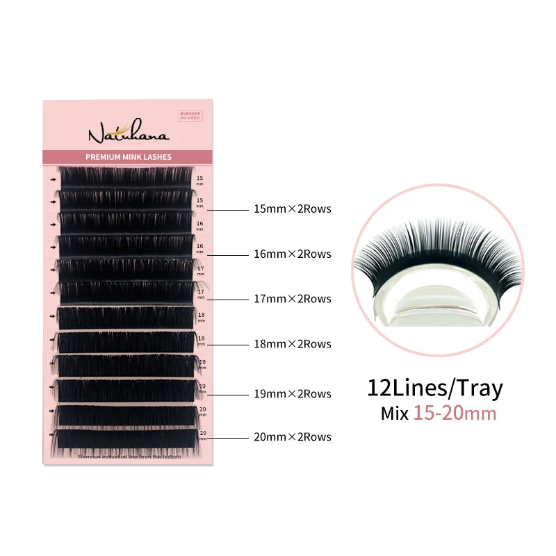 NATUHANA 8- Mix Length False Eyelash Extension Individual Synthetic Qme