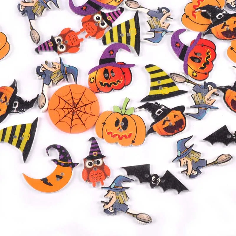 50Pcs Halloween Skull/pumpkin Flatback Wooden Buttons For DIY Scrapbooking Crafts Sewing Clothing Accessories Home Decor m2718 Qme Default Title