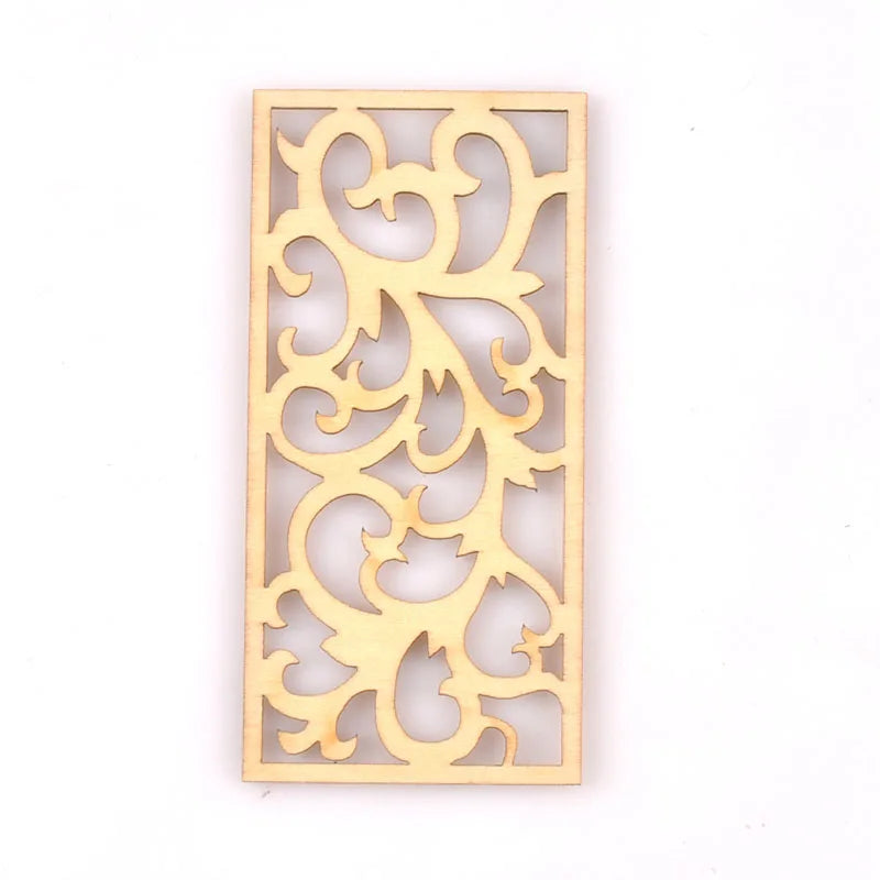 5Pcs/lot Natural Wood Decoration For DIY Scrapbook Crafts Hollow Rectangle Wooden Handmade Ornaments Home Embellishment m2559 Qme 7