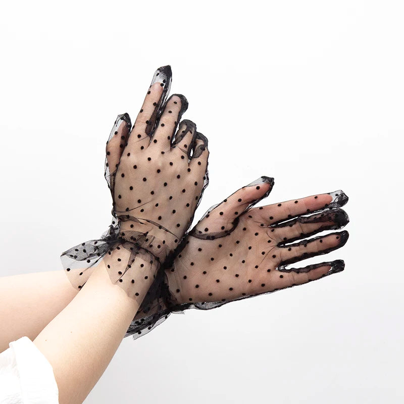 Ladies Polka Dot Gloves Romantic Lace Fashion Women Short Tulle Qme A1 One Size