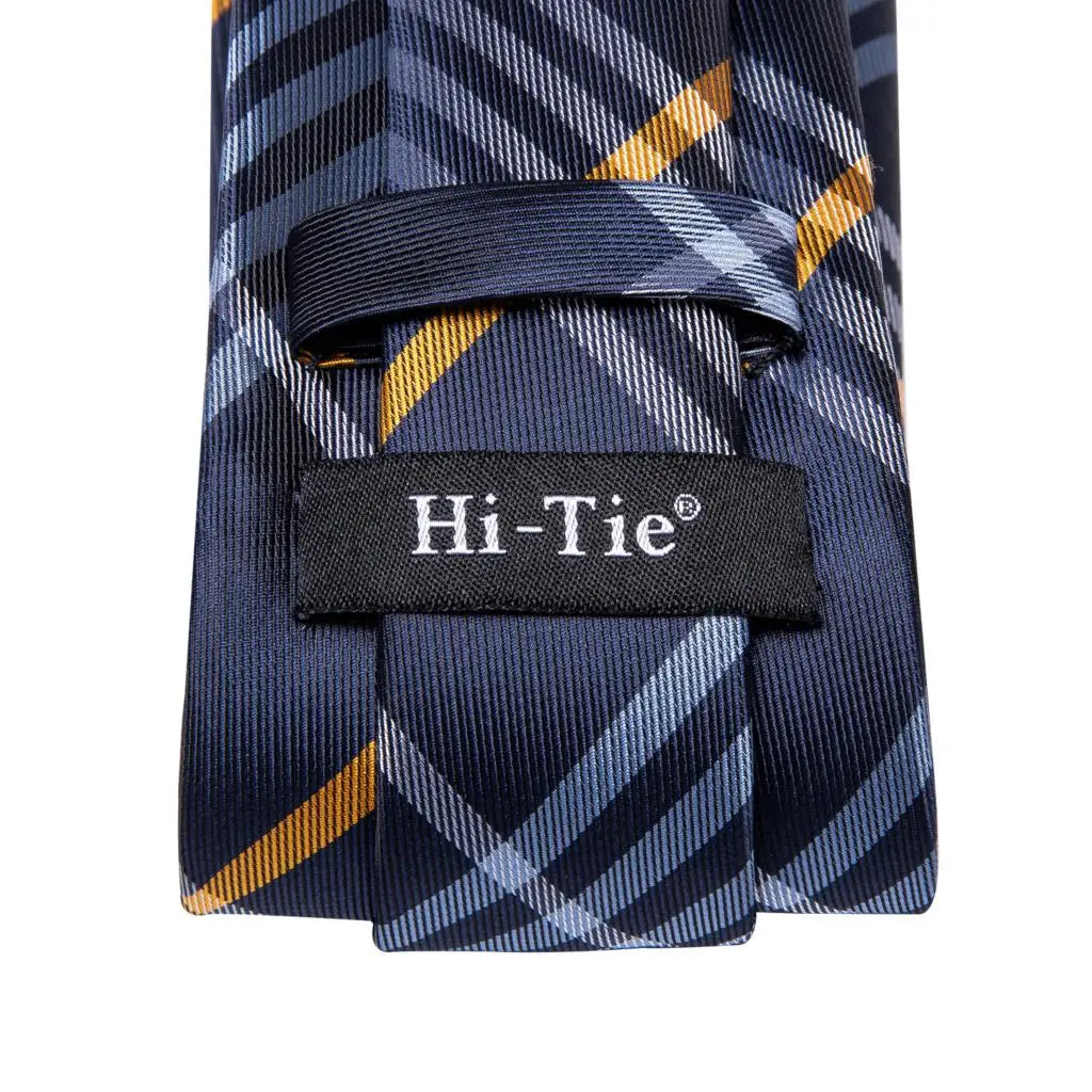 Designer Wedding Tie Men Blue White Plaid Handky Cufflink Red Gray Qme