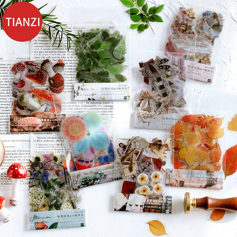 40Pcs/pack Plant Flower Mushroom Ginkgo PET Deco Diary Stickers Scrapbooking Planner INS Decorative Stationery Sticker Qme