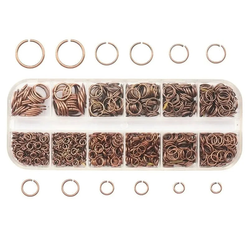 1050Pcs 0.7mm plated color Open Jump Rings Mixed 4mm 5mm 6mm 7mm 8mm 10mm iron Split Rings For DIY Jewelry Making 6 colors Qme Red copper box 13x5x1.5cm