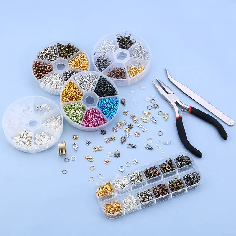 Jewelry Findings Set open jump rings Loose spacer beads Earring hooks Rubber Earring Backs for Jewelry Making DIY handicraft Qme