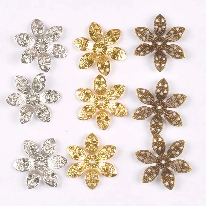 24mm 20Pcs Metal Crafts Flowers Connectors Wraps Filigree For Jewelry Making Pendants DIY Scrapbooking Decoration yk0762-7 Qme