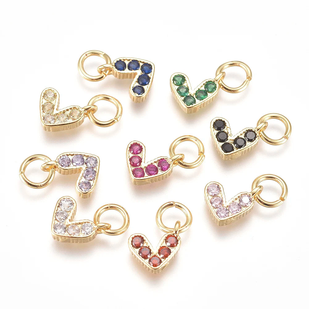 PandaHall 20Pcs Heart Brass Micro Pave Cubic Zirconia Charms with Jump Ring for Jewelry Making DIY Earrings Necklace Accessories Qme Mixed Color