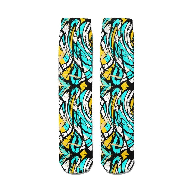 3D Cool Doodle Printing Socks Fashion Trend Hip Hop Thigh Colorful Qme style5 One Size China Mainland
